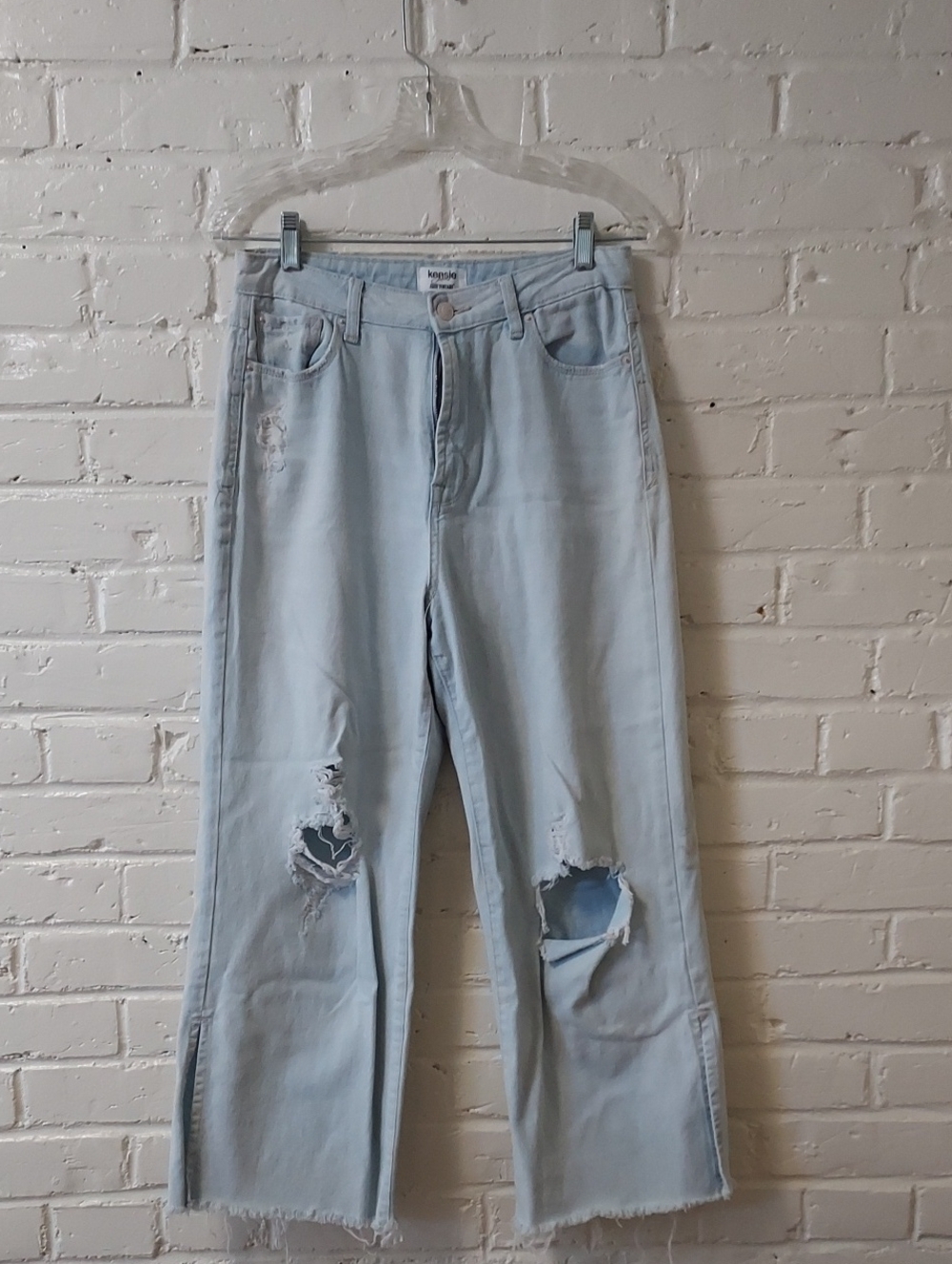 Kensie Light Blue Straight Leg Distressed Jeans